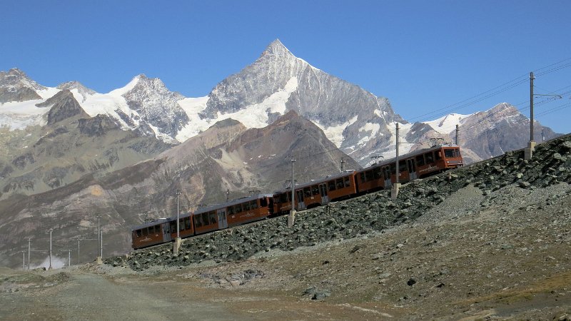 B (124) The Gornergrat Railway with  vthe Weisshorn behind.JPG